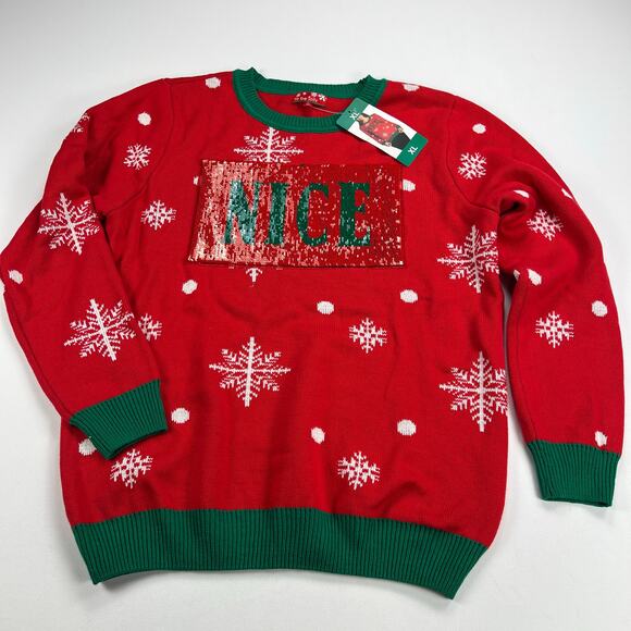 To Be Jolly Naughty/Nice Reversible Sequined Ugly Christmas Sweater NEW Size XL - Picture 1 of 13